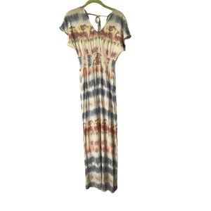 bebop tie dye ombre type pattern white, pink, blue sleeveless dress v-neck